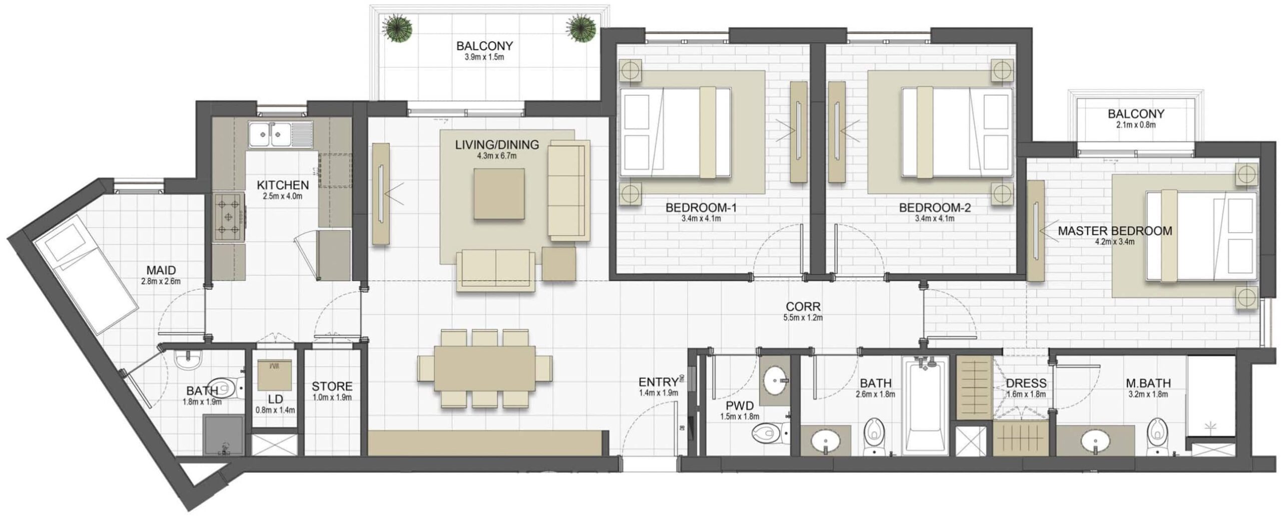 Shams Residences - 3 Bedroom Apartments