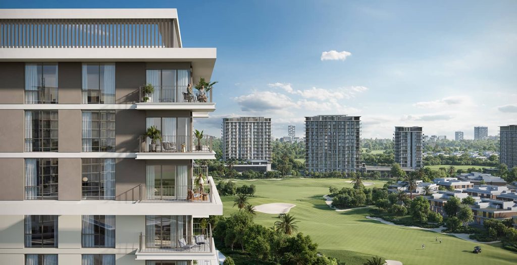 Golf course views from Emaar Golf Meadow residences